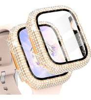 Apple Watch 7/8/9 41mm Full Kenar Taşlı Sert PC Kasa Ve Ekran Koruyucu (Rose)