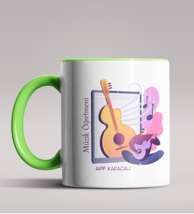 Kişiye Özel Müzik Öğretmeni Tasarımlı Siyah Renk Kupa Bardak  (Yeşil)