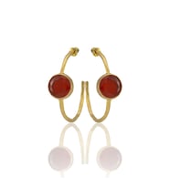 Kadir Jewellery 22 Ayar Altın Kaplama Kadın Taşlı Küpe -El İşçiliği Ve Hipoalerjenik Küpe (Kırmızı)