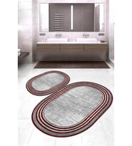 Dijital Baskılı Kaymaz Taban Yıkanabilir Oval 2'li Klozet Takımı Banyo Paspası NOKZ-HT-662 (Bordo)