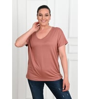 Kadın V Yaka Büyük Beden T-shirt 1486-23 (Koyu Pembe)