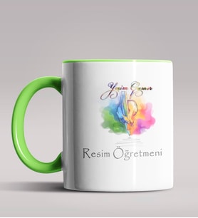 Kişiye Özel Resim Öğretmeni Tasarımlı Siyah Renk Kupa Bardak 4 (Yeşil)