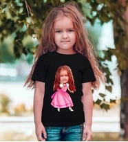 BK Gift Kişiye Özel Kız Çocuk Prenses Karikatürlü Beyaz T-Shirt-2 (Siyah)
