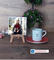 Doğum Günü Hediyesi Fotoğraflı Dekoratif Taş, Ahşap Altlıklı Türk Kahvesi Fincanı Hediye (Model 8)