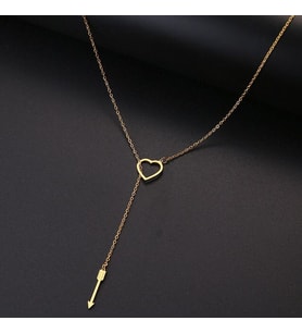 Kişiye Özel 925 Ayar Gümüş İç İçe Kalp Ok Kolye (Gold)