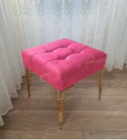 Modern Dilim Puf Ayakucu Puf Gold Metal Ayak (45*45) (Pembe)