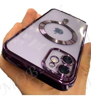 Uyumlu Model Apple iPhone 11 Kılıf Magsafe Kamera Lensli Korumalı Şeffaf Silikon Kapak (Mor)