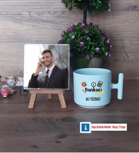 Bankacı Fotoğraflı Dekoratif Taş, Kupa Bardak Beyaz Hediye (Model 12)