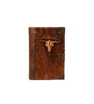 ML El Yapımı Hakiki Deri Defter - Seyahat Günlüğü - Notebook - Deri Defter- Figürlü Deri Defter (Koyu Kahverengi )
