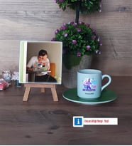 Developer Fotoğraflı Dekoratif Taş, Ahşap Altlıklı Türk Kahvesi Fincanı Hediye (Model 9)