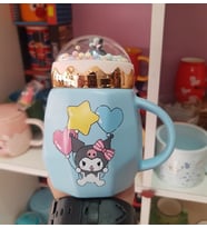 500ml Sevimli Sanrio Kawai Kuromi Seramik Kapaklı Kaşıklı Kupa Bardak (73)