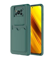 Xiaomi Poco X3 Kılıf ​Deri Görünümlü Kartlıklı Kamera Korumalı (Yeşil)