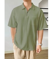 Erkek Oversize Polo Yaka Waffle T-Shirt POLOYAKA-FERMUARLI (Mint Yeşili)