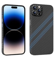 Hoco iPhone 14 Pro Max 6.7 Kılıf Kevlar Texture Kamera Korumalı Telefon Kılıfı (Siyah-Mavi)