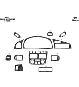 Meriç® Fiat Palio Weekend Ön Torpido Kaplama Maun 12 Parça 1998-2002 (Karbon)