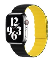 Apple Watch 7/8/9 41mm Kordon Renkli Strap Deri Loop Kordon (Siyah-Sarı)