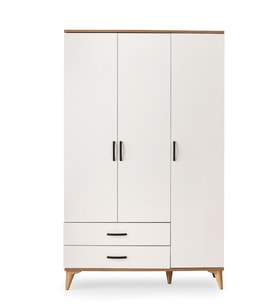 Kumsal 3 Kapılı 2 Çekmeceli Gardrop Elbise Dolabı 120x48x195cm (Ekru)