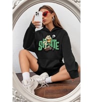 Unisex All Day Rabbit Baskılı Sweatshirt (Siyah)