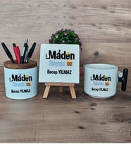 Maden Mühendisi Hediye Sepeti Kupa Bardak T Kulplu, Kalemlik ve Dekoratif Taş Mühendisler Günü Hediyesi (Model 6)