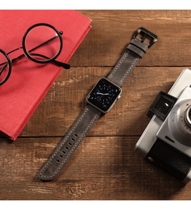 vagave Apple Watch Crazy Deri Kordon Oval Uçlu 42 44 45 mm Uyumlu (Gri)