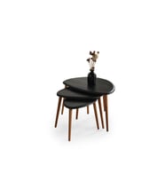 Fawdecor Masif Doğal Ahşap Zigon Sehpa 3'lü Set, Modern Masif Yan Sehpa (Siyah)