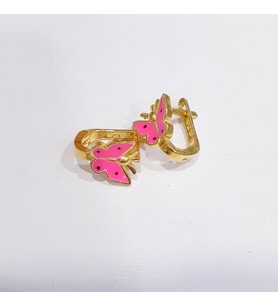 pembe kelebekli mineli klipsli 925 ayar gümüş çocuk küpesi (Altın)
