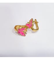 pembe kelebekli mineli klipsli 925 ayar gümüş çocuk küpesi (Altın)