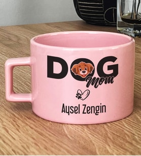 Kişiye Özel Dog Mom Hediye Pastel Fincan Köpek Annesi (Pembe)