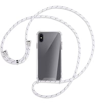 Apple iPhone X / XS Kılıf Boyun Omuz Askılı iPli Anti Şok Köşe Korumalı Şeffaf Silikon (Beyaz)