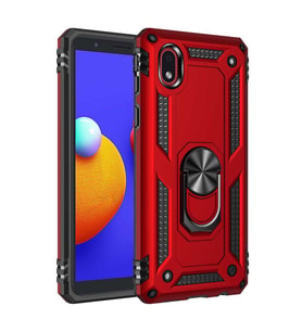 Galaxy A01 Core Kılıf Zore Vega Yüzüklü Standlı Zırh Kılıf (Kırmızı)