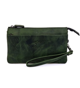 KANGAROO KINGDOM Hakiki Dana Deri Crazy Horse Yeşil Erkek El Portföy Clutch Çantası 5488-ZY (Yeşil)