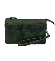 KANGAROO KINGDOM Hakiki Dana Deri Crazy Horse Yeşil Erkek El Portföy Clutch Çantası 5488-ZY (Yeşil)