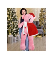140 Cm Noel Baba Pelerinli - Şapkalı Ayıcık, Yeni Yıl Yılbaşı Hediyesi (Pembe)