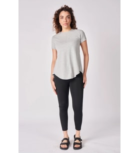Kadın Oversize Bisiklet Yaka Kısa Kollu Tişört Haki ( Gri-Melanj)