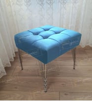 Modern Dilim Puf Ayakucu Puf Gümüş Metal Ayak (45*45) (Turkuaz)