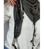 PUANTİYELİ PUL PAYETLİ KADIN FULAR ŞAL 140X40 CM (Siyah)