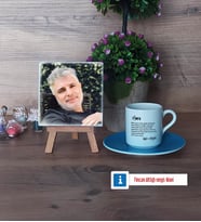 Amcaya Hediye Fotoğraflı Dekoratif Taş, Ahşap Altlıklı Türk Kahvesi Fincanı Hediye (Model 5)