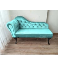 Ters Kol Dekoratif Bihter Koltuk Josefin Puf 130 cm Siyah Ayak (Turkuaz)
