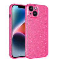 Apple iPhone 13 Kılıf Kamera Korumalı Simli Lüks Işıltılı Silikon (Koyu Pembe)