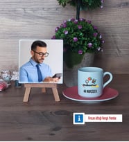 Muhasebeci Fotoğraflı Dekoratif Taş, Ahşap Altlıklı Türk Kahvesi Fincanı Hediye (Model 6)
