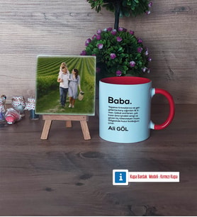 Baba Fotoğraflı Dekoratif Taş, Kupa Bardak Beyaz Hediye (Model 2)