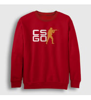 Presmono Unisex Beyaz Logo Oyun Counter Strike Cs Go Sweatshirt 323612tt (Kırmızı)