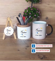 Sınıf Öğretmeni Hediye Sepeti Kalemlik, Kupa Bardak Sihirli, Ahşap Anahtarlık Hediye Öğretmenler Günü Hediyesi (Model 1)