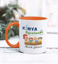Kimya Öğretmeni Tasarımlı Kişiye Özel Kupa Bardak (Turuncu)