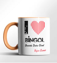 Kişiye Özel Bingöl Seninle Daha Güzel Tema Siyah Renk Kupa (Turuncu)