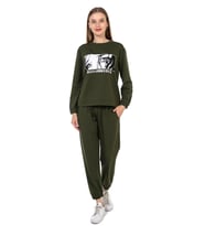 VISHENKA KADIN ANİME KARAKTER  BASKILI 2 İPLİK ALT ÜST SWEATSHİRT TAKIM (Haki)