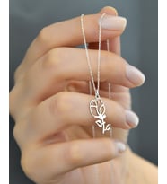 Papatya Silver 925 Ayar Gümüş Plaka Kesim Kadın Gül Kolye (Gümüş)