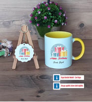 Doğum Günü Hediyesi Kupa Bardak Kırmızı ve Ahşap Anahtarlık Hediye (Model 6)