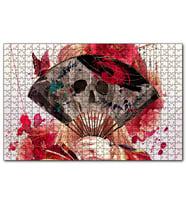 Cakapuzzle Kadın Yelpaze Kurukafa ve Kelebek  Puzzle Yapboz MDF (Ahşap) (500 Parça)