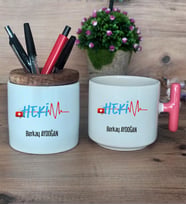 Hekim Hediye Sepeti Kupa Bardak T Kulplu, Kalemlik Hediyeleri Doktora Tıp Bayramı Hediyesi (Model 4)